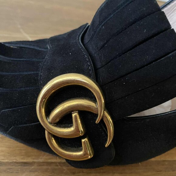 Gucci Black Suede GG Marmot Fringe pumps - Picture 2 of 7
